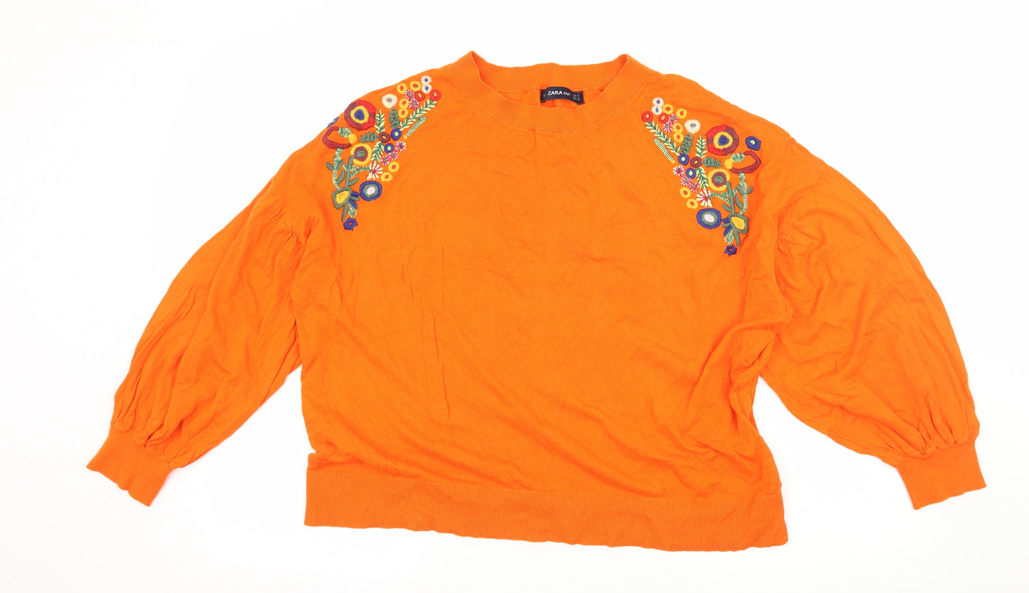 Zara Womens Orange  Knit Pullover Jumper Size S