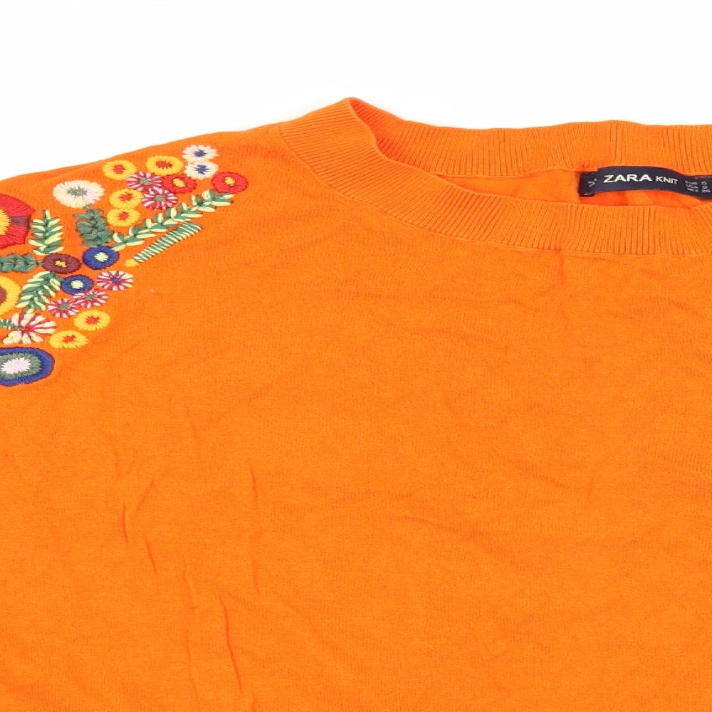 Zara Womens Orange  Knit Pullover Jumper Size S