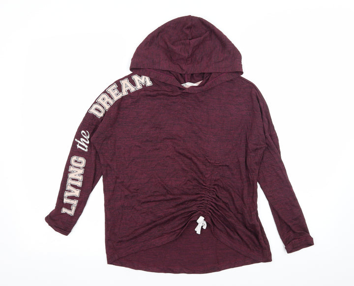 H&M Girls Purple Jersey Pullover Hoodie Size 9-10 Years - Living the dream
