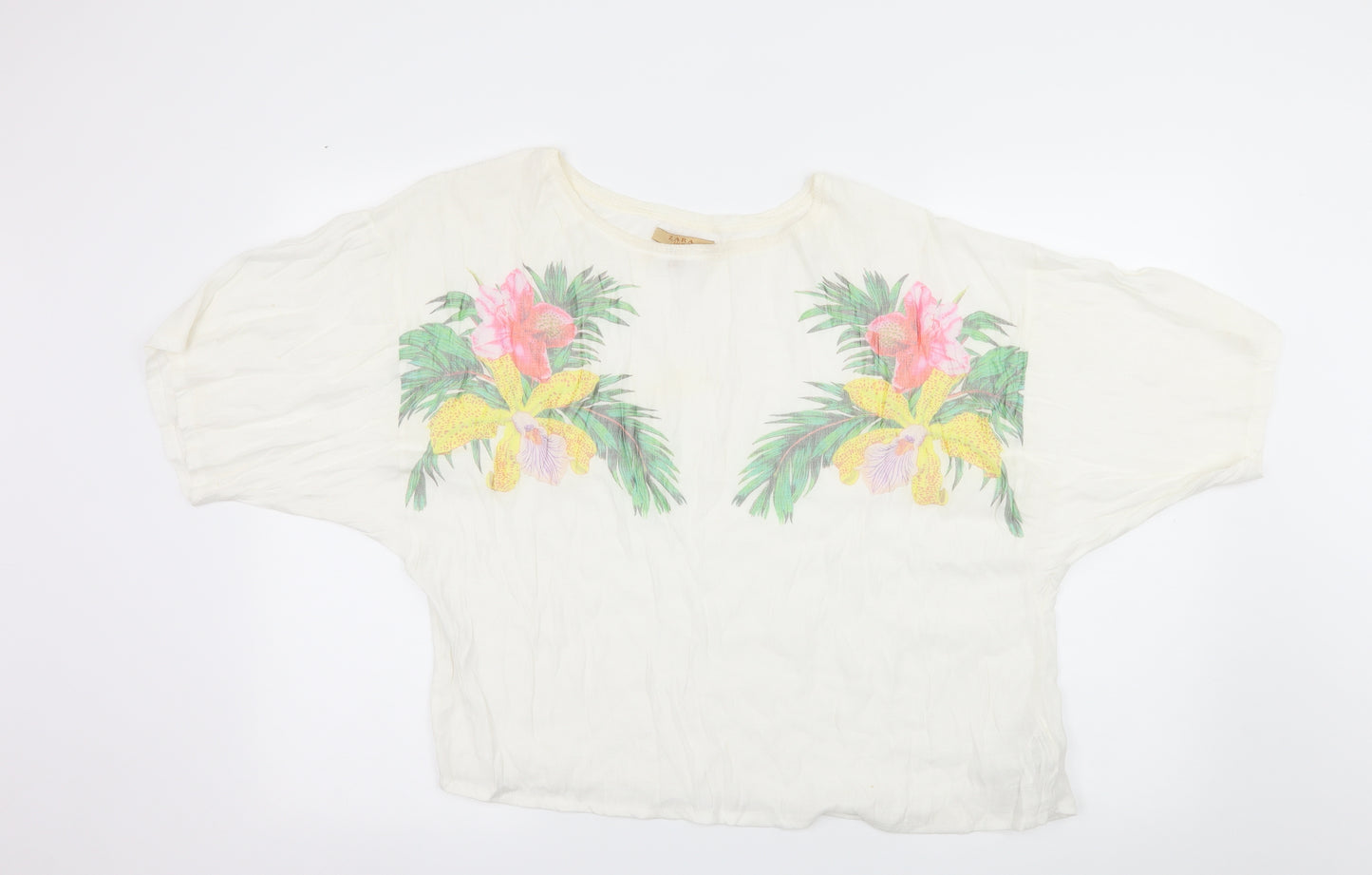 Zara Womens White Floral  Basic T-Shirt Size M