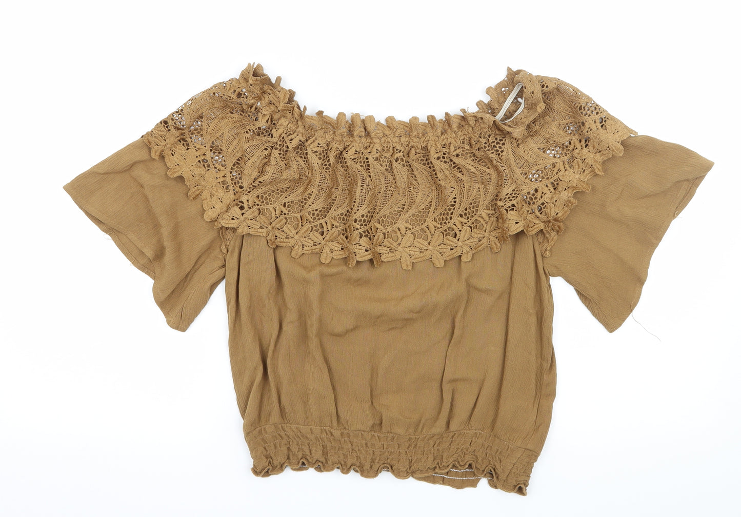 Lztlylzt Womens Brown   Basic Blouse Size M  - Crochet detail