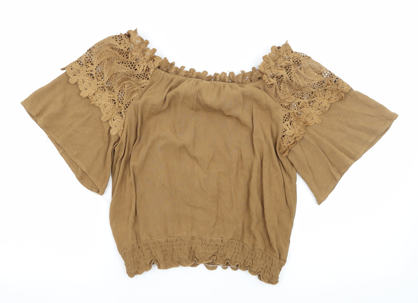 Lztlylzt Womens Brown   Basic Blouse Size M  - Crochet detail