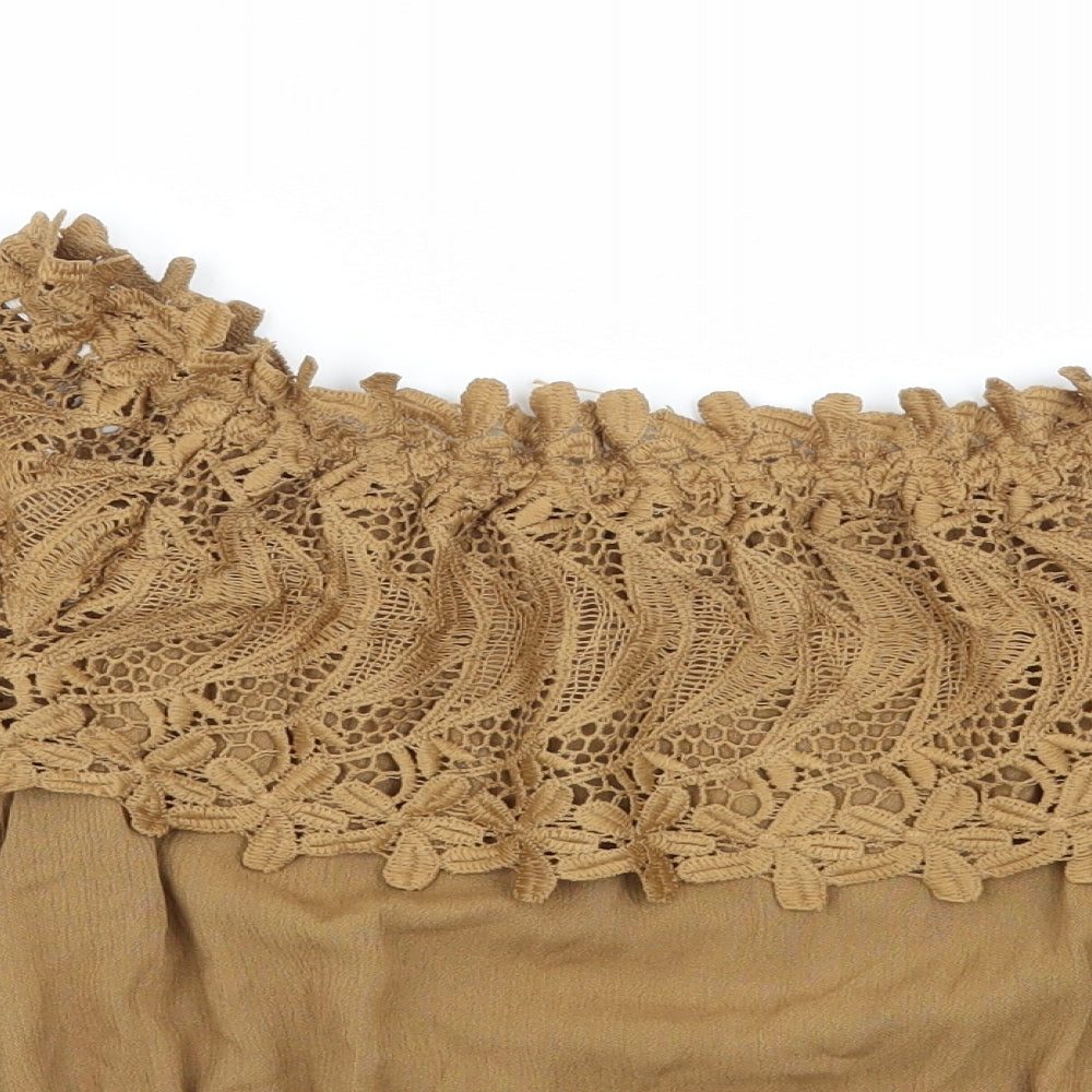 Lztlylzt Womens Brown   Basic Blouse Size M  - Crochet detail