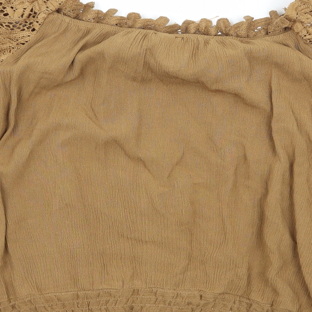 Lztlylzt Womens Brown   Basic Blouse Size M  - Crochet detail