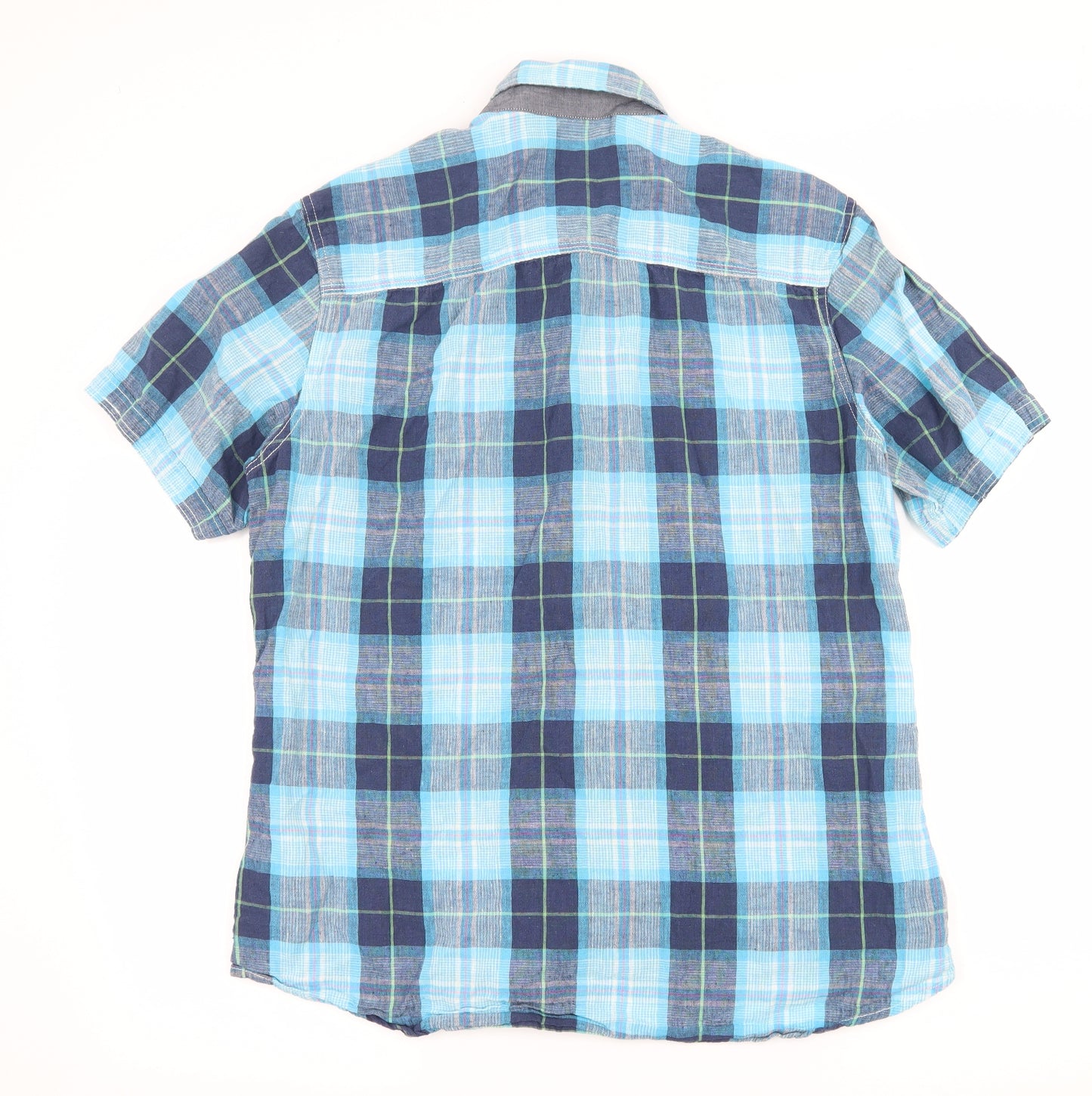 NEXT Mens Blue Plaid   Button-Up Size L