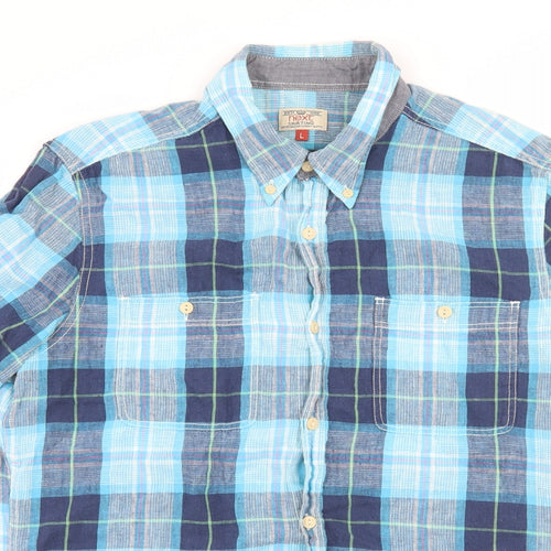 NEXT Mens Blue Plaid   Button-Up Size L