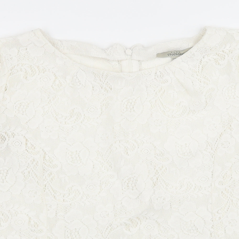 Zara Womens White  Lace Basic Blouse Size S