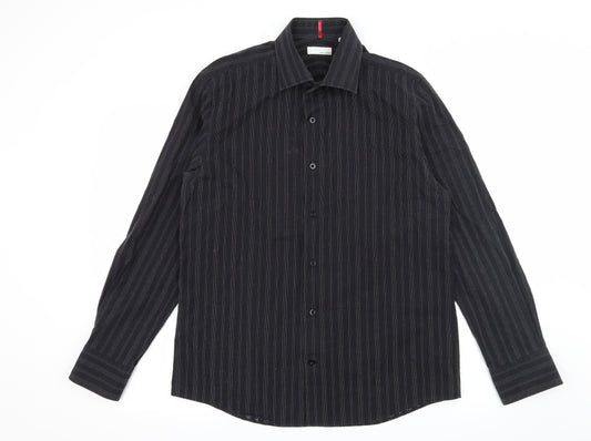 Front view of BHS men’s beige striped button-up, size M