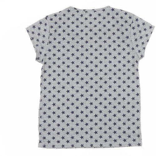 Luna Loves Womens Grey Geometric Jersey Basic T-Shirt Size S  - Stars