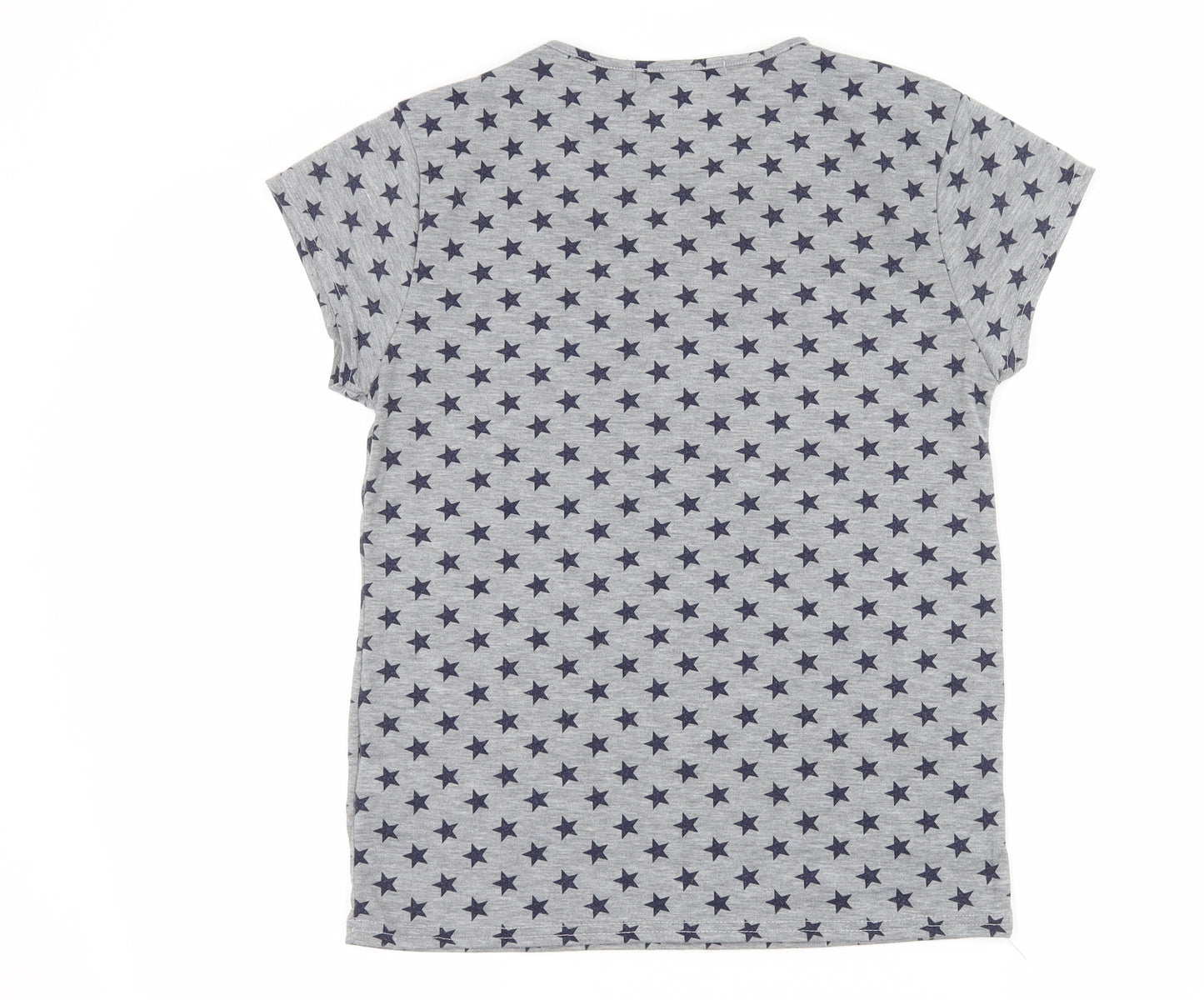 Luna Loves Womens Grey Geometric Jersey Basic T-Shirt Size S  - Stars