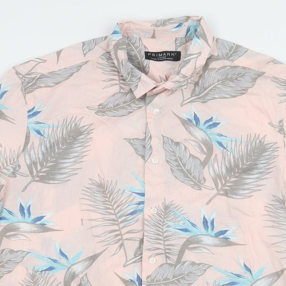 Primark Mens Pink Floral   Button-Up Size L