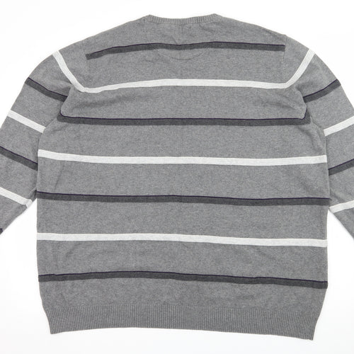 Atlantic Bay Mens Grey Striped Knit Pullover Jumper Size 2XL