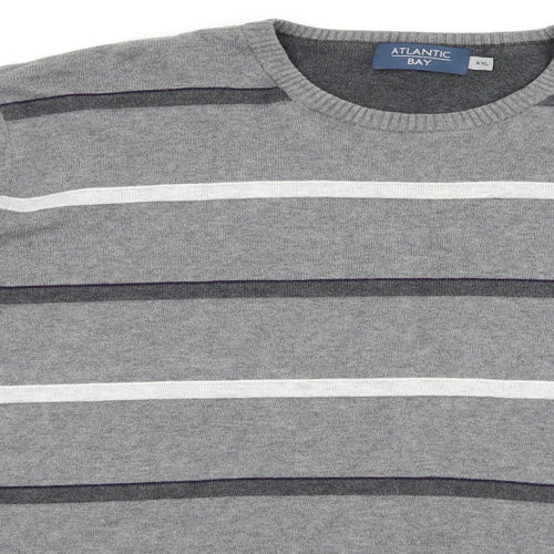 Atlantic Bay Mens Grey Striped Knit Pullover Jumper Size 2XL