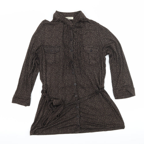 George Womens Brown Polka Dot Jersey Basic Button-Up Size 8