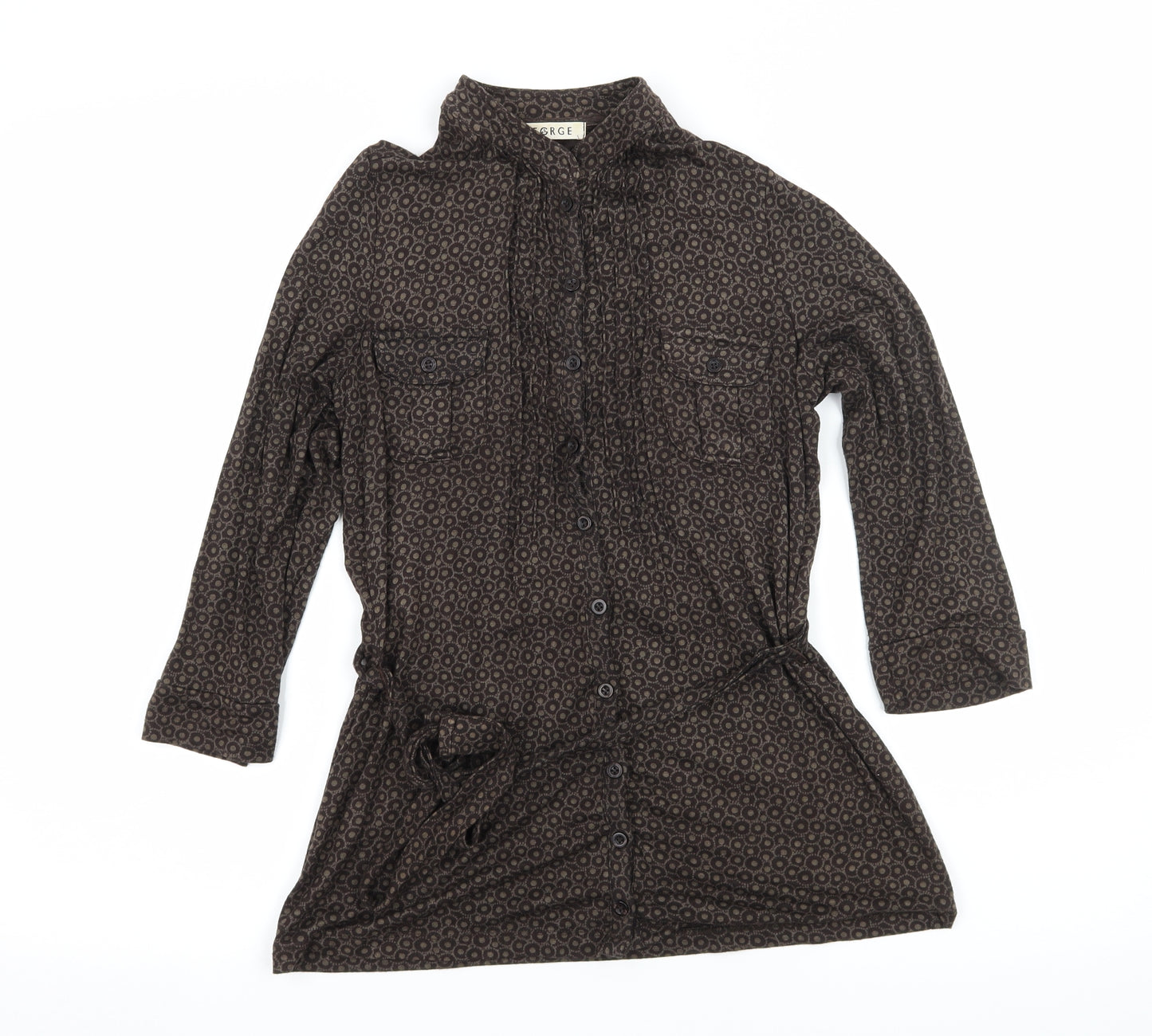 George Womens Brown Polka Dot Jersey Basic Button-Up Size 8