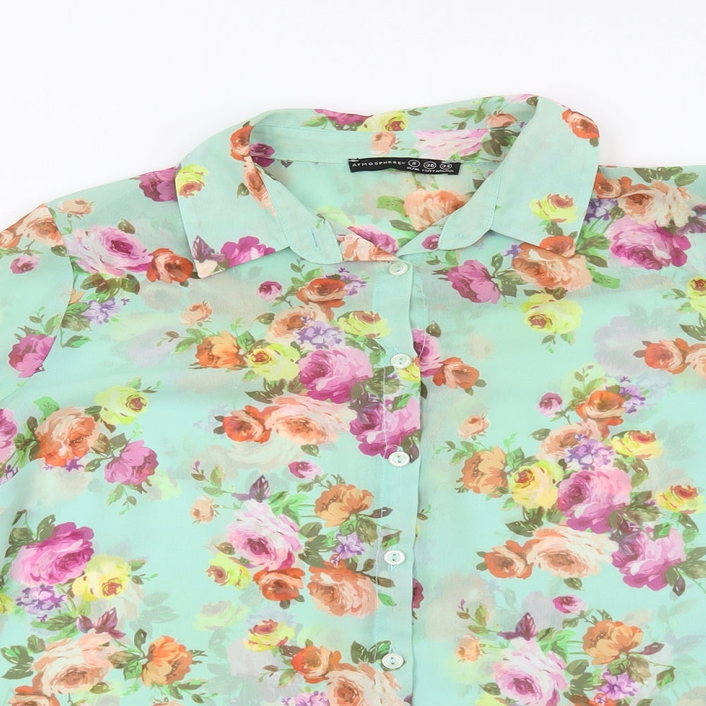 Atmosphere Womens Green Floral  Basic Blouse Size 8