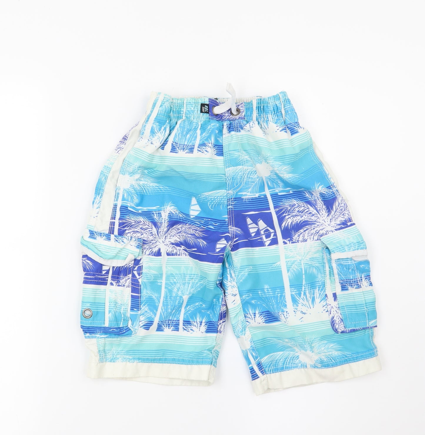 Rebel Boys Blue Geometric Ramie Bermuda Shorts Size 8-9 Years
