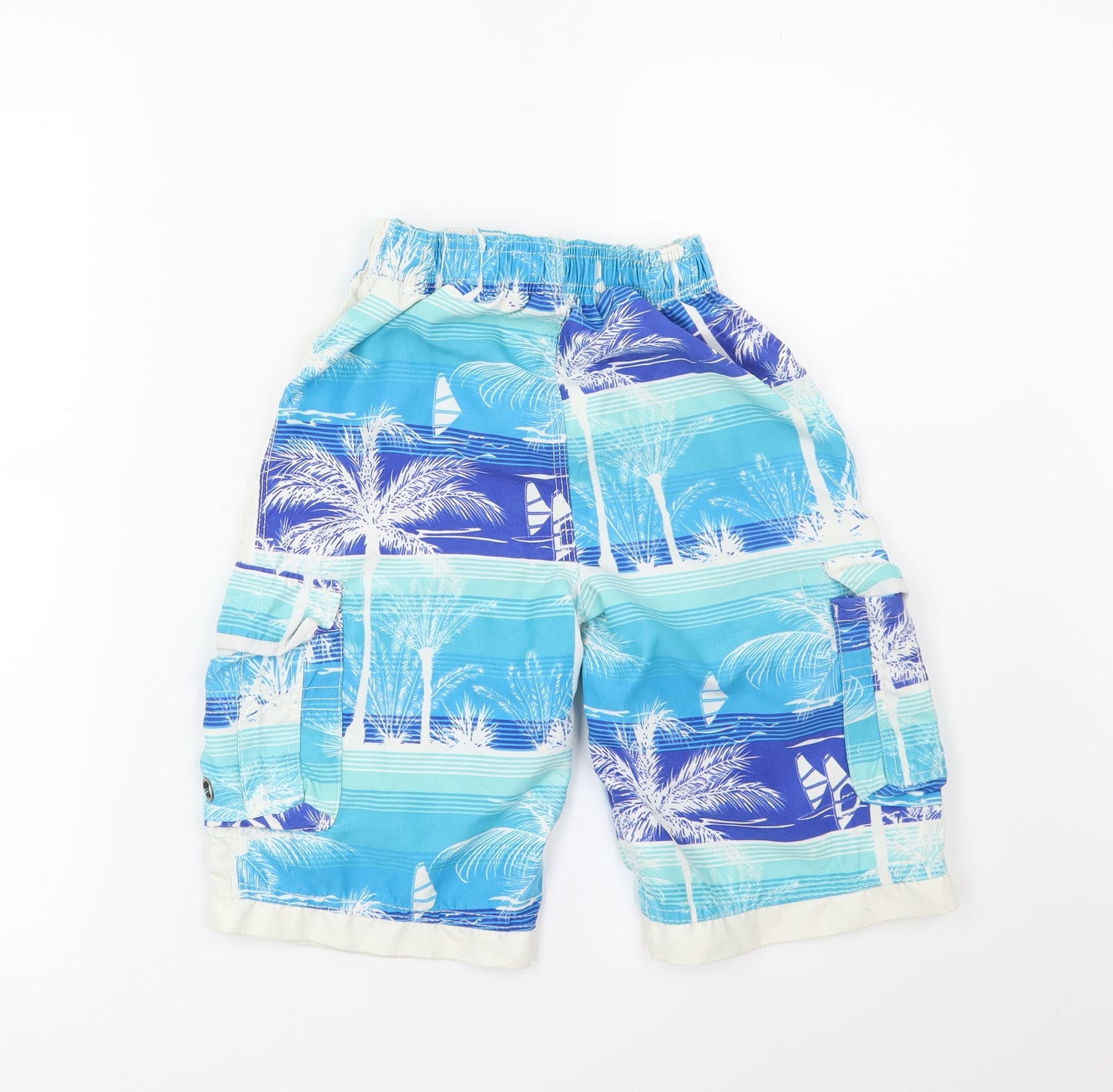Rebel Boys Blue Geometric Ramie Bermuda Shorts Size 8-9 Years