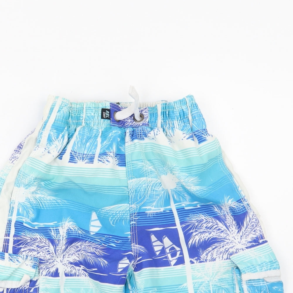 Rebel Boys Blue Geometric Ramie Bermuda Shorts Size 8-9 Years