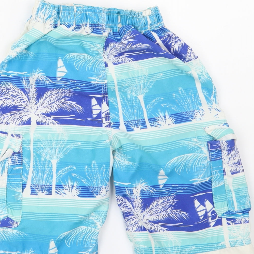 Rebel Boys Blue Geometric Ramie Bermuda Shorts Size 8-9 Years