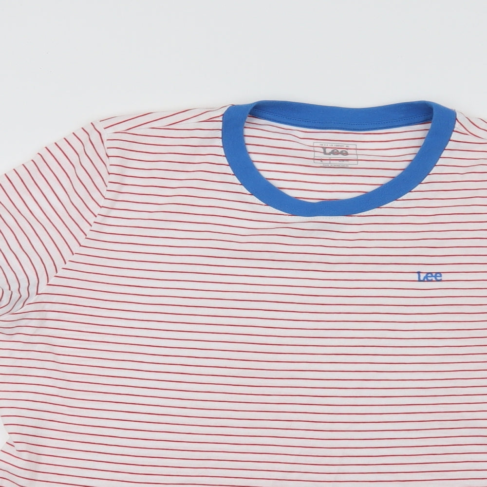 Lee Mens White Striped   T-Shirt Size L