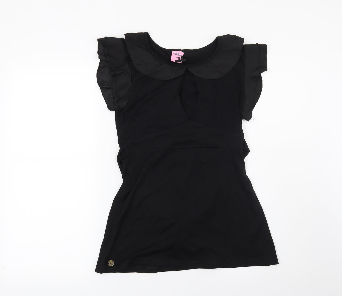 Ribbon Womens Black   Basic Blouse Size XS