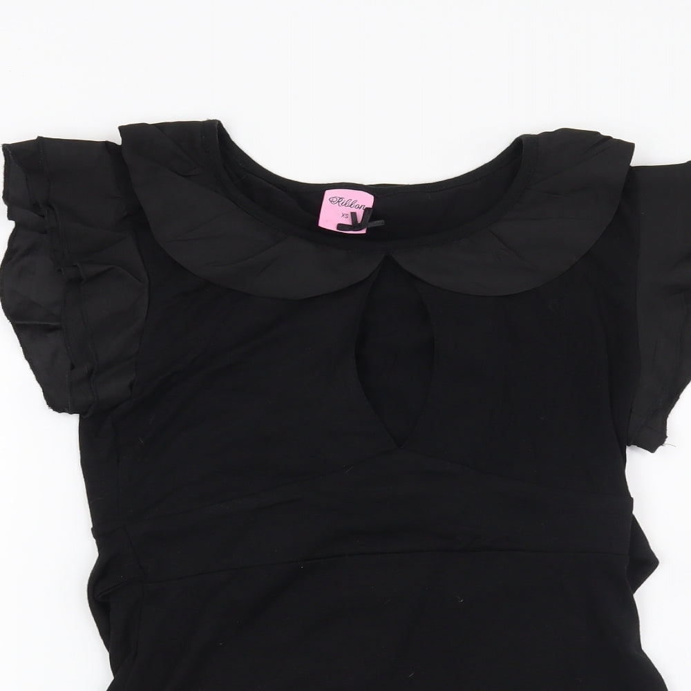 Ribbon Womens Black   Basic Blouse Size XS