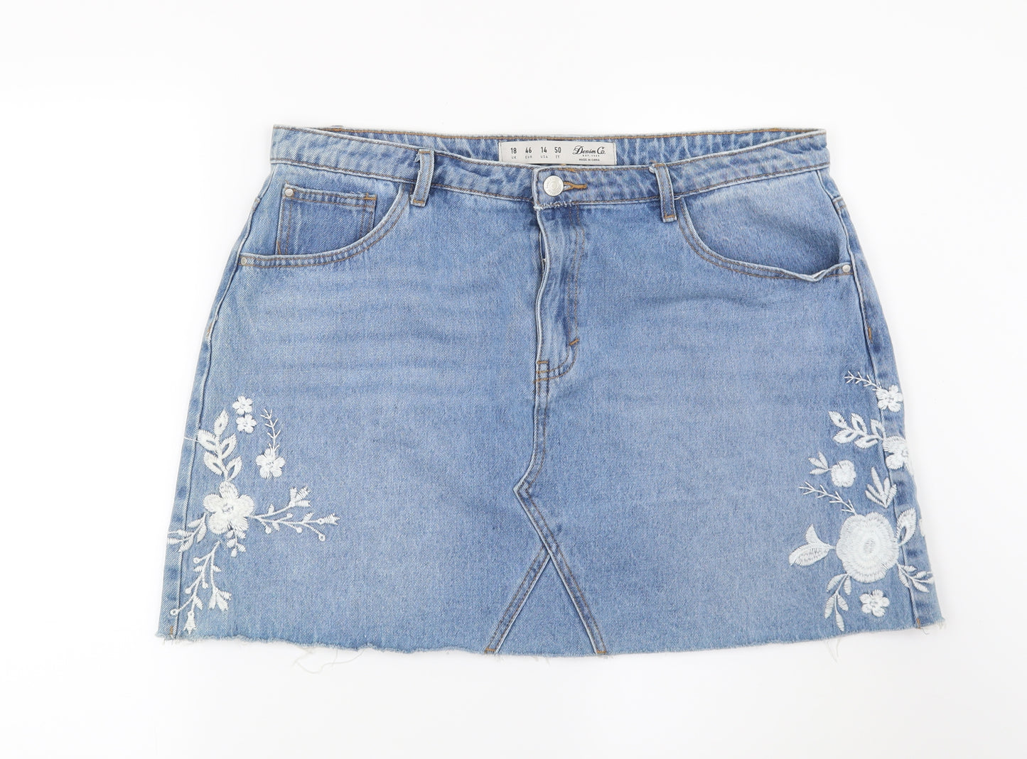 Denim CO Womens Blue Floral  Mini Skirt Size 18