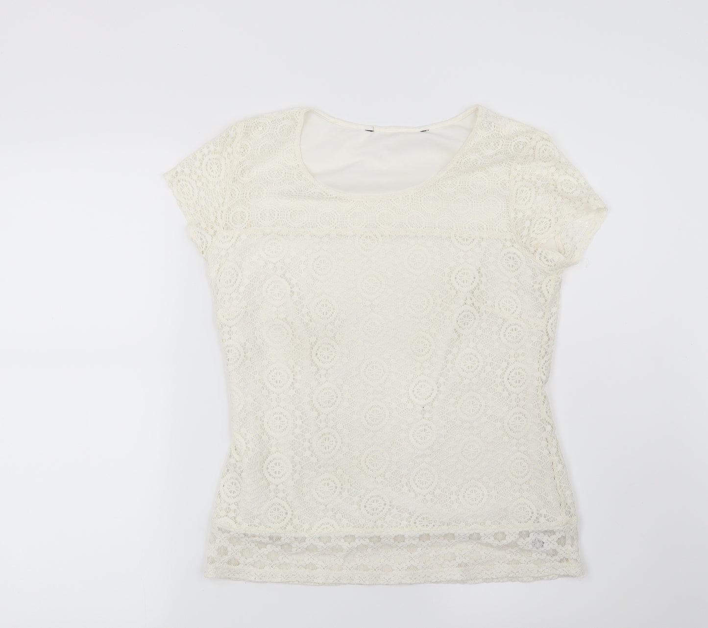 Preworn Womens Beige Geometric  Basic T-Shirt Size 8