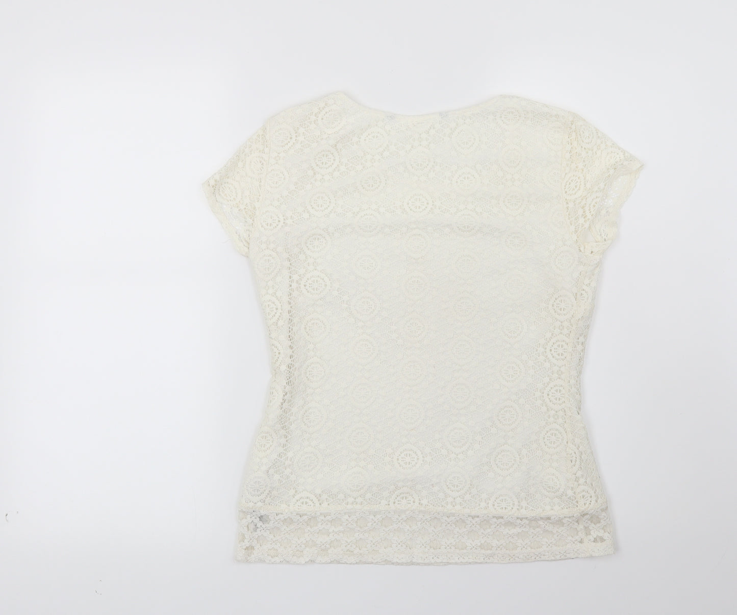 Preworn Womens Beige Geometric  Basic T-Shirt Size 8