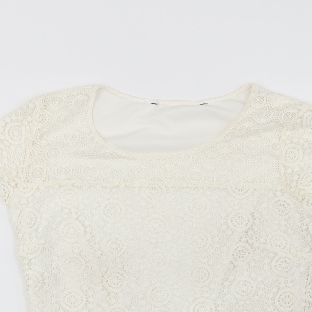 Preworn Womens Beige Geometric  Basic T-Shirt Size 8