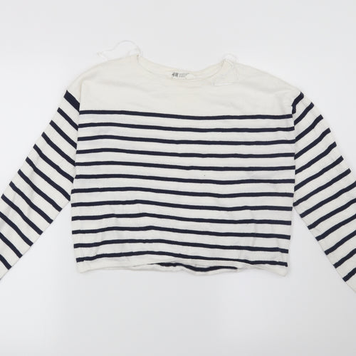 H&M Girls White Striped  Pullover Jumper Size 11-12 Years