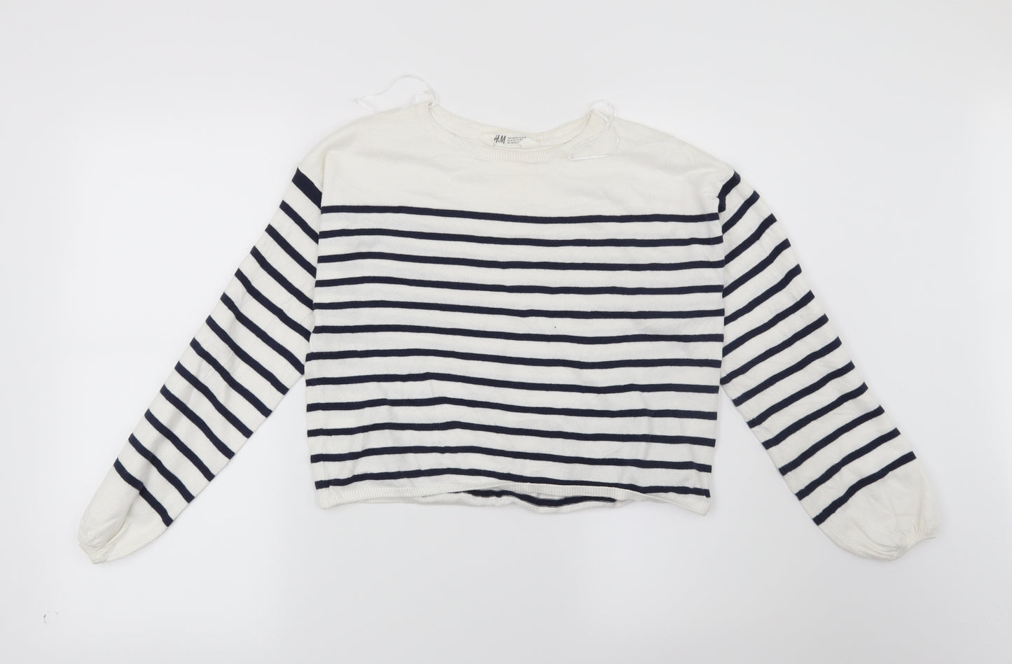H&M Girls White Striped  Pullover Jumper Size 11-12 Years