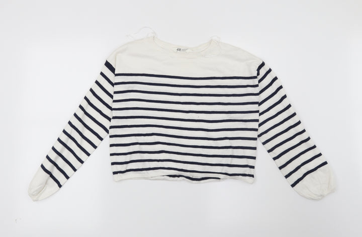 H&M Girls White Striped  Pullover Jumper Size 11-12 Years