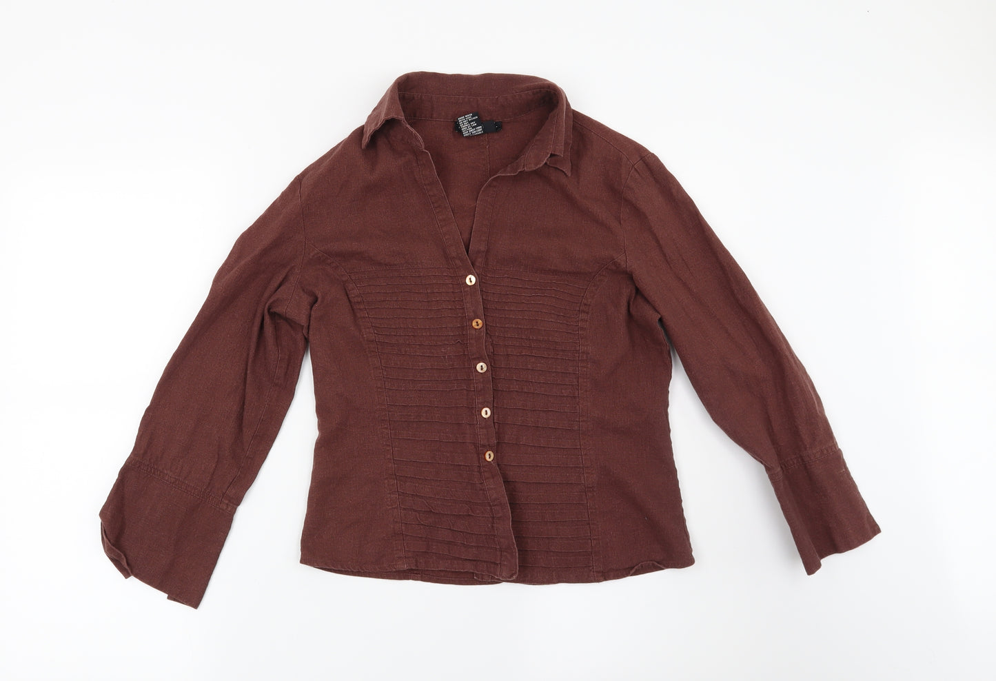 Preworn Womens Brown Striped  Basic Button-Up Size S