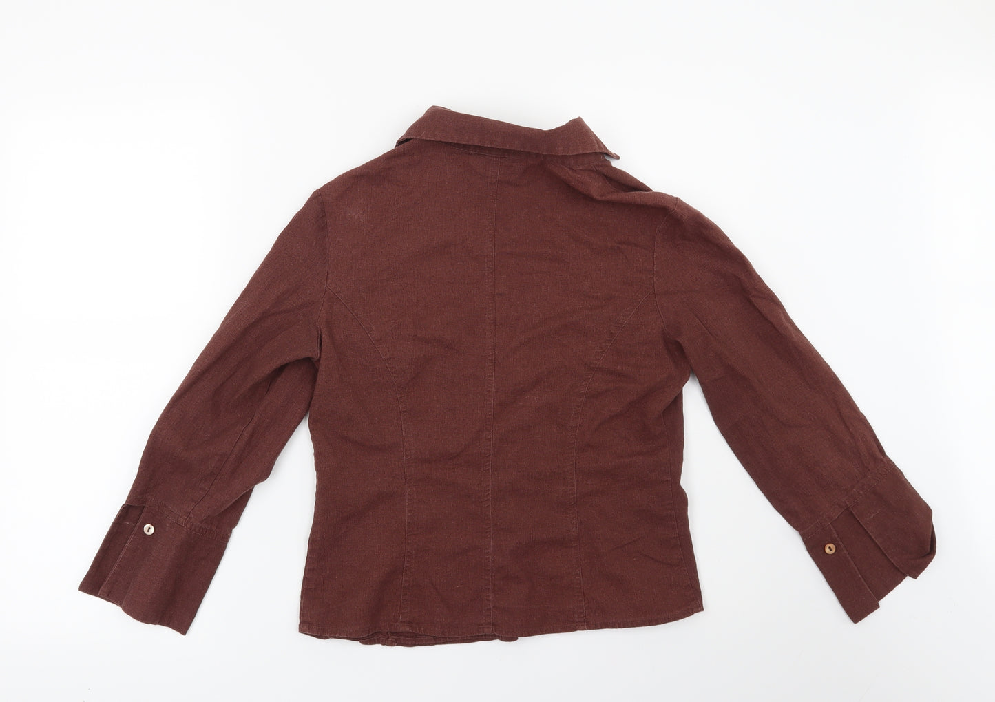 Preworn Womens Brown Striped  Basic Button-Up Size S