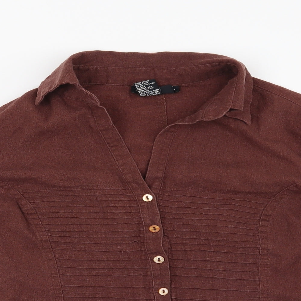 Preworn Womens Brown Striped  Basic Button-Up Size S