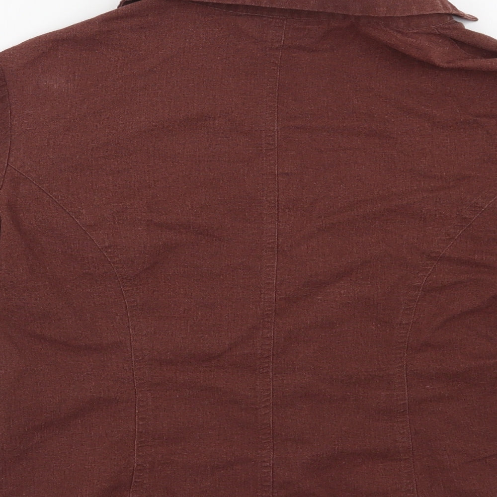 Preworn Womens Brown Striped  Basic Button-Up Size S