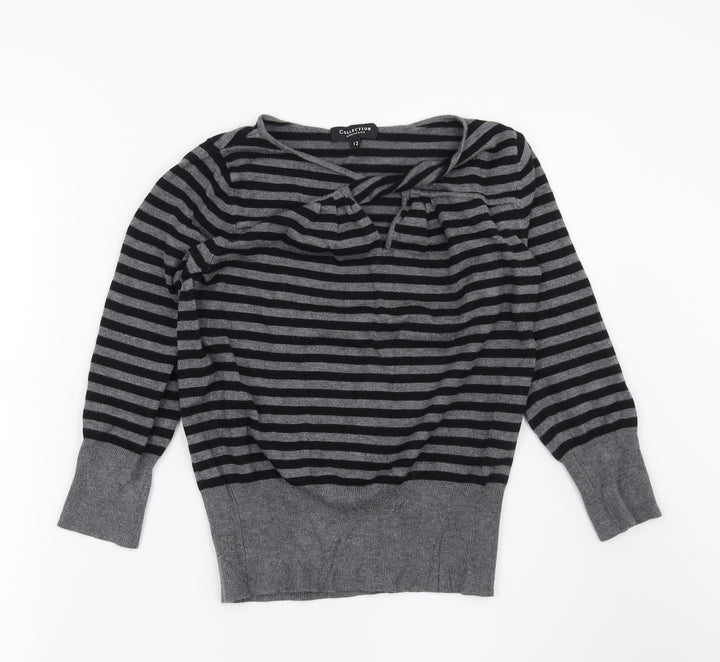 Debenhams Womens Grey Striped Pullover Jumper Size 12