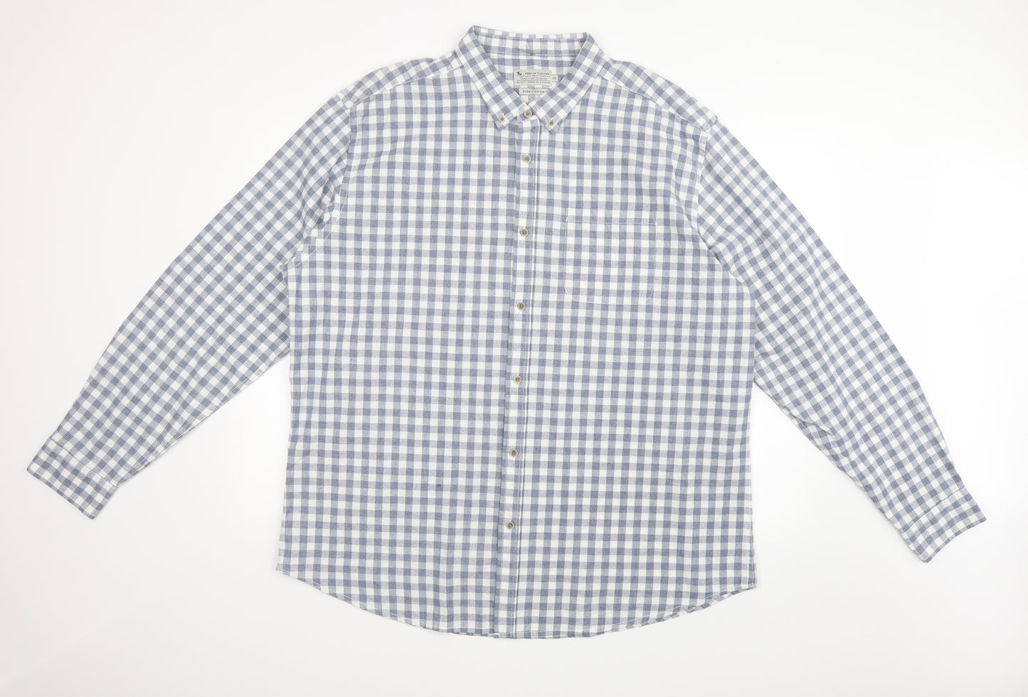TU Mens Blue Check   Dress Shirt Size 2XL
