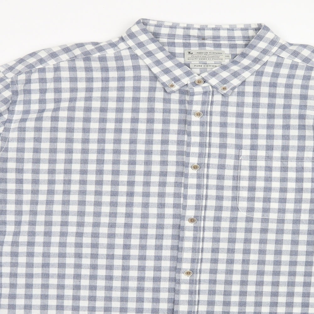 TU Mens Blue Check   Dress Shirt Size 2XL