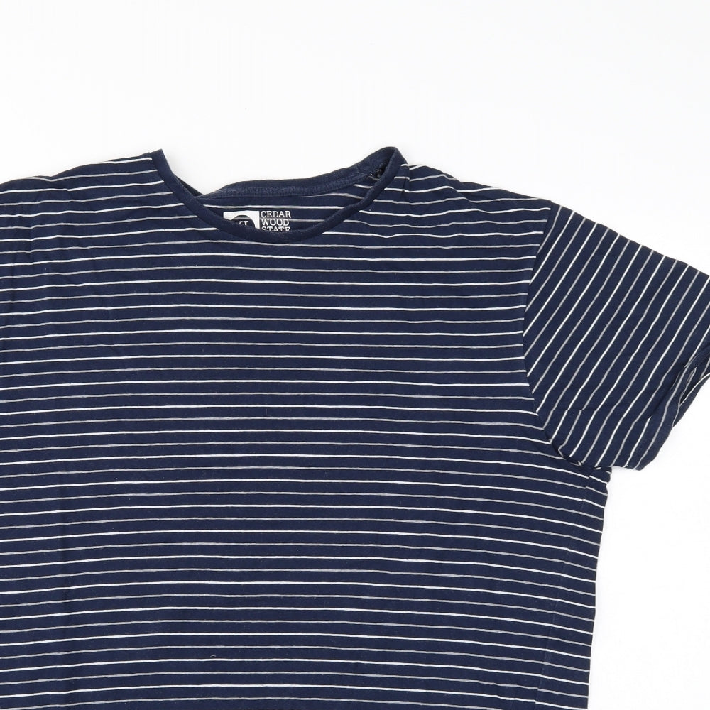 Cedar Wood State Mens Blue Striped   T-Shirt Size XL