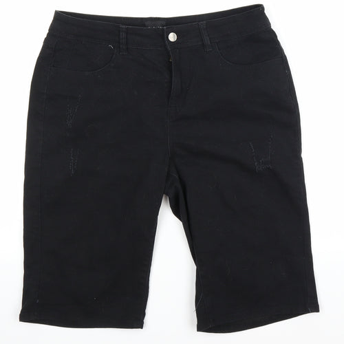 B.You Womens Black  Denim Chino Shorts Size 12 - Distressed