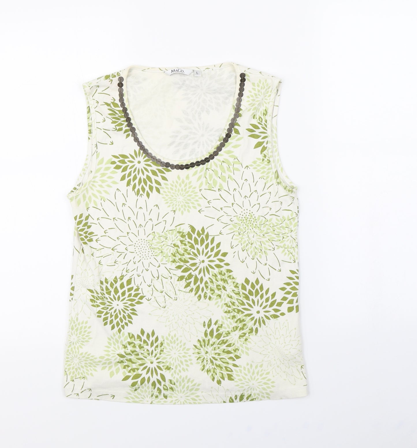 M&Co Womens White Floral  Basic Tank Size L