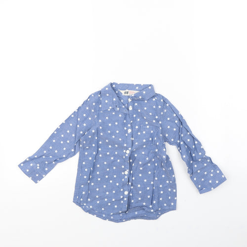 H&M Girls Blue Spotted  Basic Button-Up Size 2 Years
