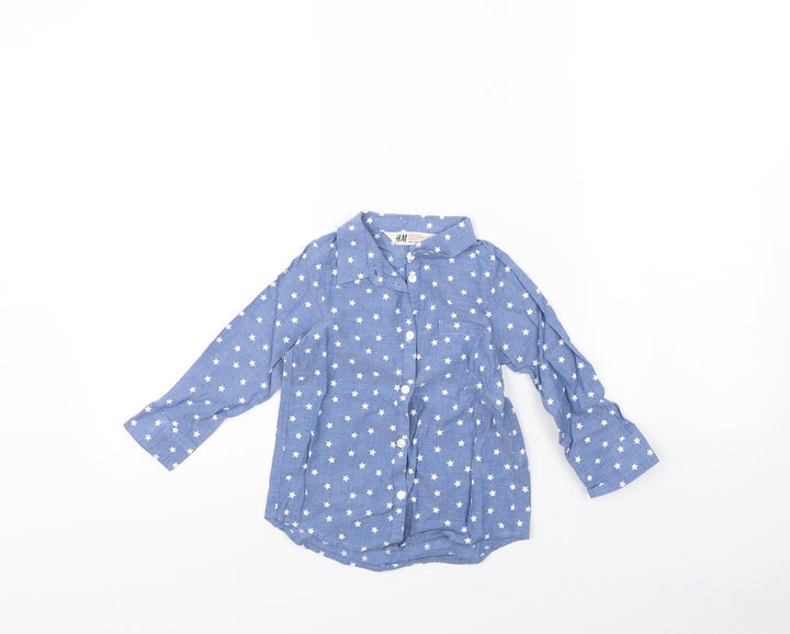 H&M Girls Blue Spotted  Basic Button-Up Size 2 Years