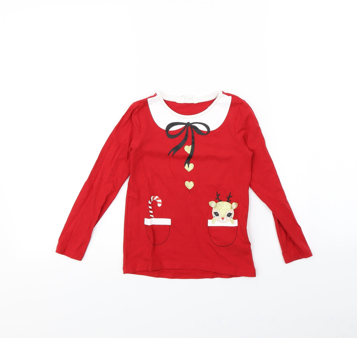 H&M Girls Red   Basic T-Shirt Size 4 Years  - Christmas