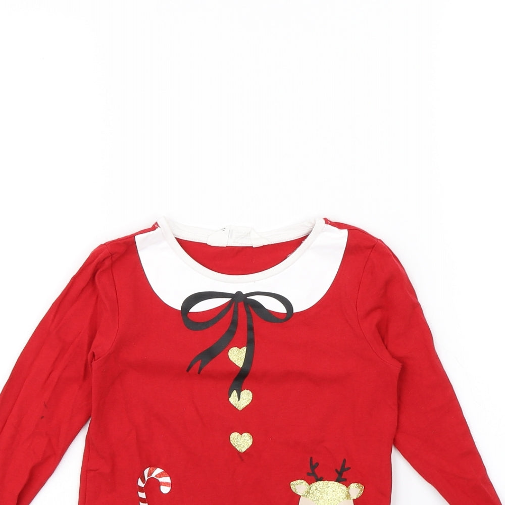 H&M Girls Red   Basic T-Shirt Size 4 Years  - Christmas