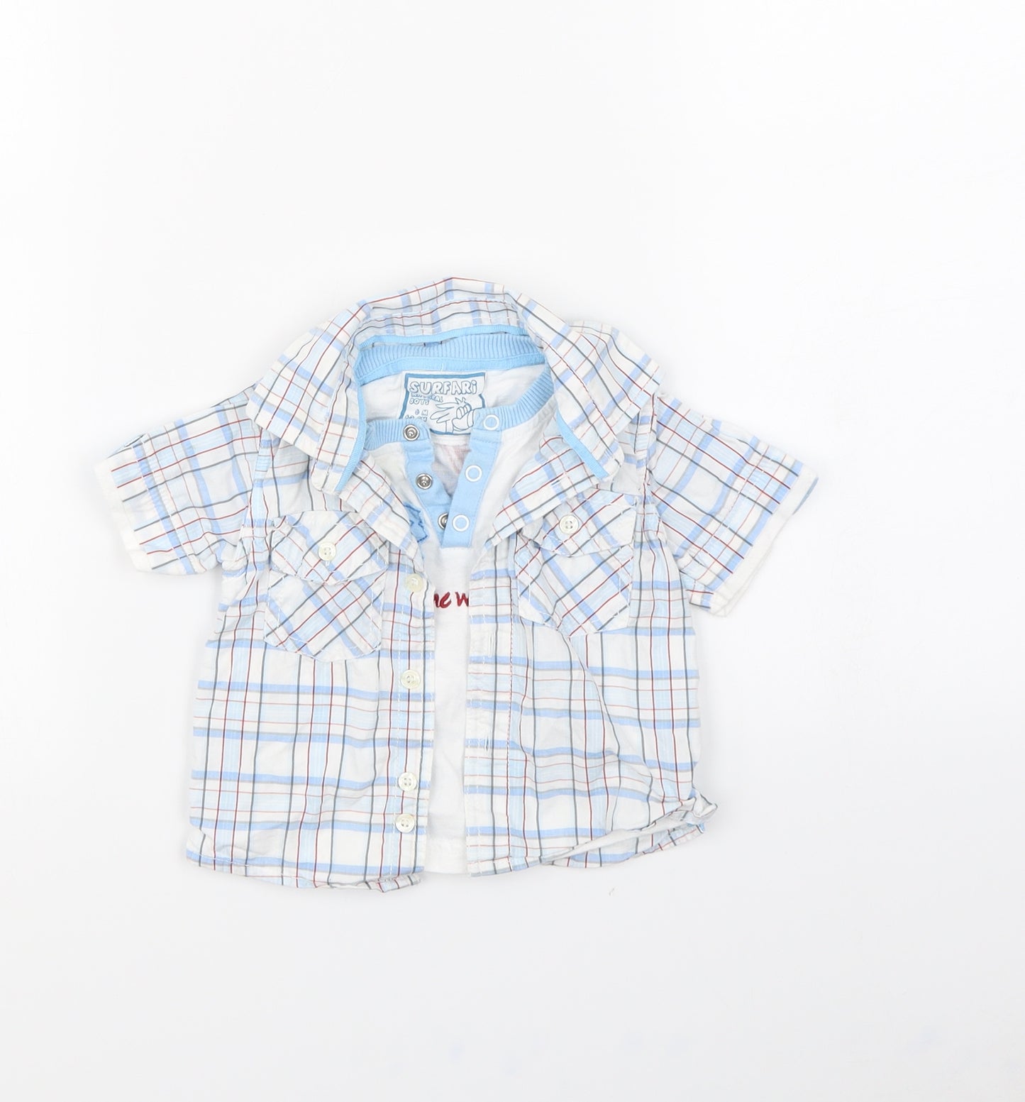 SURFARI Boys Blue Check  Pullover Jumper Size 6-9 Months
