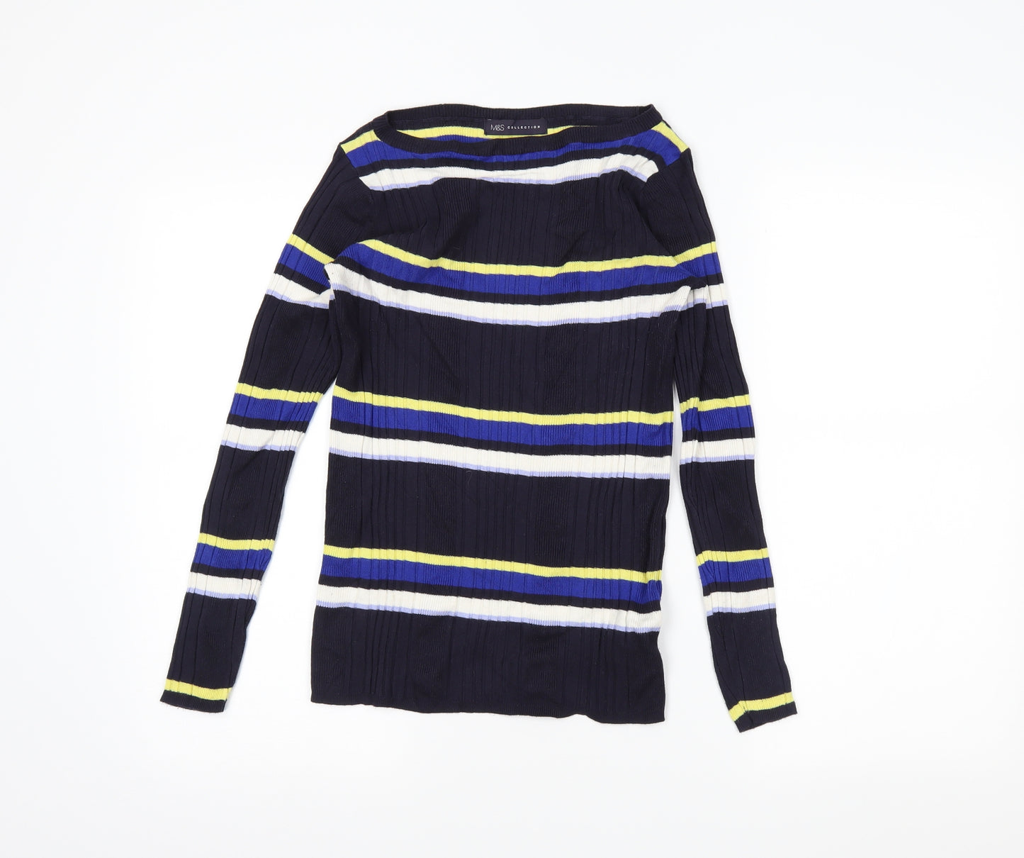 M&S Womens Black Striped  Pullover Jumper Size 12